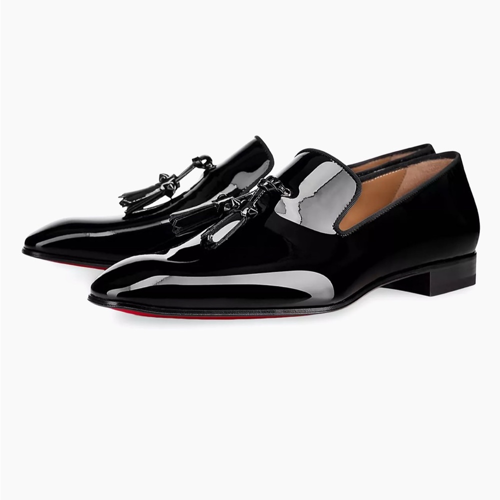 Christian Louis Vuitton Men's Black Patent Leather Loafers